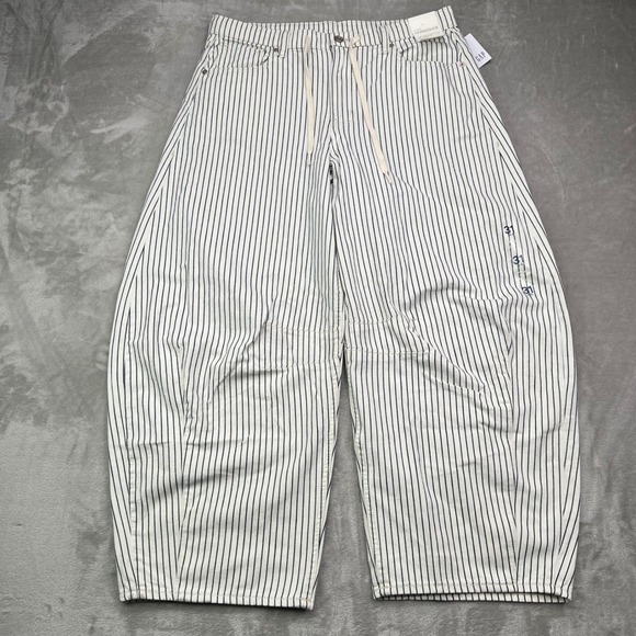 Gap Horseshoe Jeans Womens 31 White Blue Striped High Rise Barrel Leg Cotton